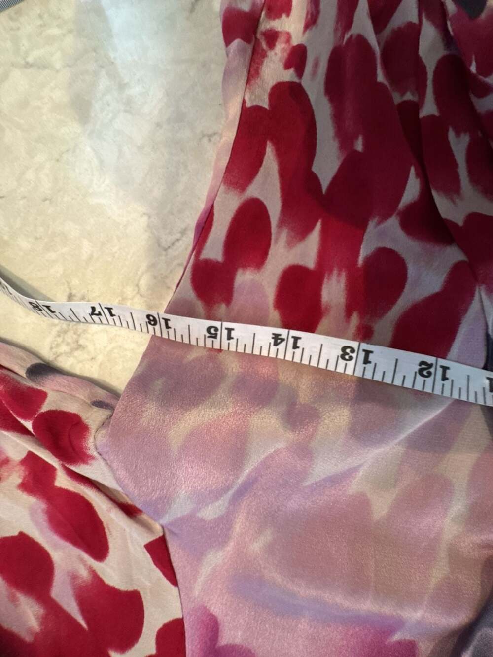 Primrose Red White Heart Print Button Up Long Sleeve Ruffle Tie Neck Blouse